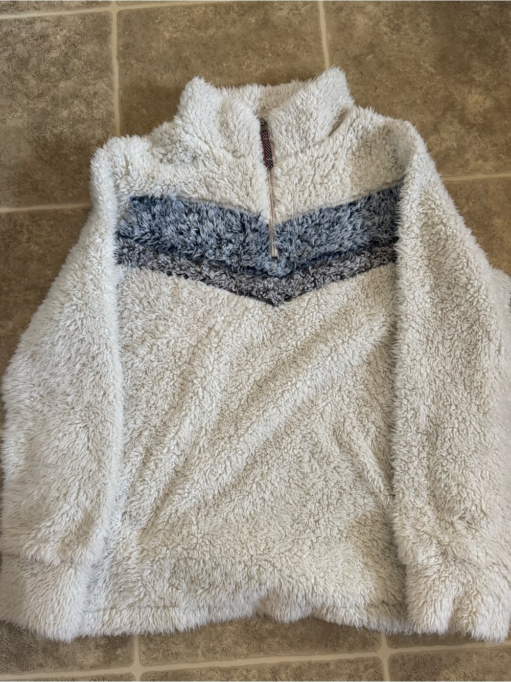 Weatherproof Plush Half-Zip Teddy Jacket - White with Gray Chevron